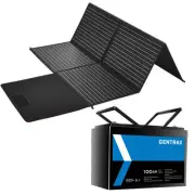 Gentrax 12V 100Ah Lithium Battery LiFePO4 + VoltX 12V 200W Folding Solar Panel