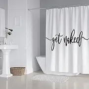 Zengmei 70x70 inches Get Naked Shower Curtain Set Funny Quote Durable Waterproof Polyester Shower Curtain Bathroom Bath Decor Cloth Fabric + 12 Hooks(White)
