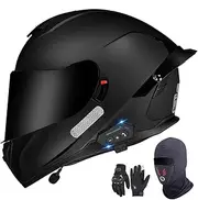 Bluetooth Motorbike Helmet DOT/ECE Approved Adults Full Face Motorcycle Helmet with Anti-Fog Double Visor