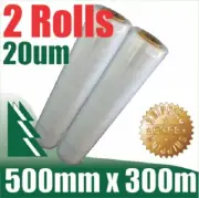 2 Rolls 500mm x 300m 20um Clear Stretch Film Pallet Wrap Wrapping BEST PRICE