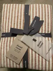 West Elm European Flax Linen Classic Stripe Duvet Cover Full/Queen Cedar Natural