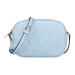 【MICHAEL KORS】MK MICHAEL KORS JET SET TRAVEL立體浮雕LOGO牛皮拉鍊斜背相機包(蒼藍)