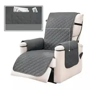 Recliner Sofa Chair Cover with NonSlip Strap Couch Cover Slipcover Pet Protector Grey Recliner Chair (Pocket Desigh)
