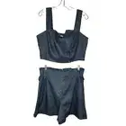 Eva Franco By Anthropologie Black Linen Cropped Top & Shorts Set Size 12 NEW