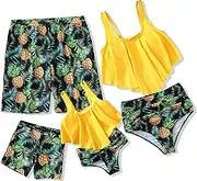 [Ebrolkit] Family Matching High Waisted Bikini Swimsuit 2 Piece Mommy and Me Ruffled Flounce Swimwear Bathing Suit Set