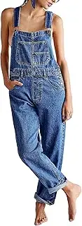 [Fiacafyo] Women Casual Wide Leg Denim Dungaree Jumpsuit Loose Fit Jean Denim Bib Jumpsuit High Waist Jean Pants Jumpsuits with Pockets