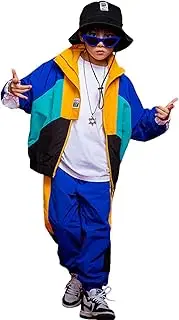 [LOLANTA] Boys' Girls' Color Block Jacket Track Pants Sets Hip Hop Dance Patchwork Clothes Unisex Streetwear