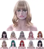 Short Curly Hair Bob Wigs Cosplay Wig with Bangs Halloween Costume Party Headwear for Women (Dirty Blonde)