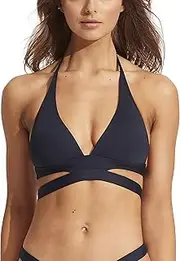 [Seafolly] Women's Split Band Halter Bikini Top Swimsuit, Eco Collective