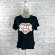 Wildfox Easy Does It Keke Tee T-Shirt Short Sleeve Heart Graphic Black Sz Small