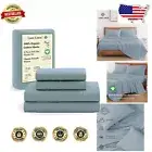 Breathable Organic Cotton Full Sheets - Hotel Quality Percale Set in French Blue