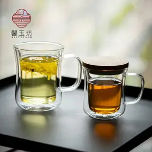 創意雙層耐熱玻璃水杯透明茶杯牛奶杯家用圓形辦公果汁杯