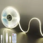 Clearhill 12V DC COB LED Strip Lights with Remote Dimmable Switch (No Power Supply),16.4FT/5M,Natural White 4000K,320LEDs/M,8mm Width,Not Waterproof IP20,for DIY Home Indoor Decoration