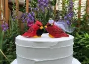 Cardinal Red Love Bird Cake Topper Bride & Groom Wedding Carved Wood