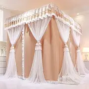 Princess 4 Corner Post Bed Canopy with Mosquito Net Solid Color for Girls Bed for Full/Queen/King Size Bed Adult Bedroom Kids Curtain Net Decoration (Brown, California King)