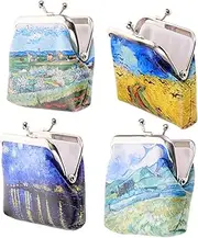 [Yardenfun] 4pcs Painting Coin Purse Small Purse for Women Portable Mini Change Coin Bag Key Holder