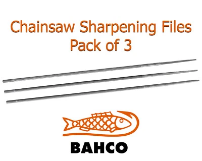 Bahco Chainsaw Sharpening Repair Files 3 Pack 5.5 x 200mm 8" inch Round