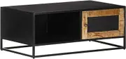 Wooden Coffee Table, 90x50x35cm Rustic End Table, Natural Wood Living Room Table with Modern Storage and Hand Carved Details for Farmhouse Home, Center Table