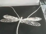 LALIQUE NECKLACE PENDANT DRAGONFLY CRYSTAL WINGS SILVER CHAIN & SILK CORD