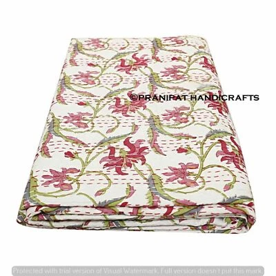 Indien Queen Floral Print Blanket Pink Summer Cotton Home D?cor Kantha Quilt