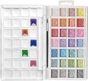 Artecho Watercolor Paint Set, 28 Glitter Metallic Colors, Semi-Moist Pearlescent Water color, Art Supplies Ideal for Beginners and Artists