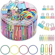 240pcs Medium Small and mini Binder Clips, Paper Clips and and Rubber Bands, College School Supplies and Office Supplies. (Colorful)