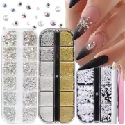 3 Boxes Nail Rhinestones Kit, Flatback Nail Gems And Rhinestones, White Pearl...