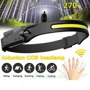 COB LED Headlamp USB Rechargeable Headlight Torch Work Light Head Band Lamp