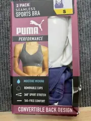 PUMA Bra Womens Small Blue White Seamless Sports Bra 2-PacK Convertible Back New