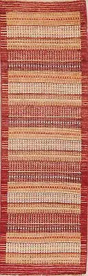 Striped Modern Oriental Runner Rug 3x9 Contemporary Hand-made Hallway Carpet