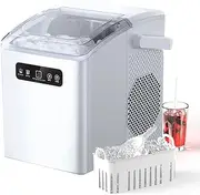 Ice Maker Machine, Portable Countertop Ice Maker - 12kg/24h, Makes 8 Cubes in 6 Mins, Self-Cleaning & Quiet, with Ice Scoop for Home, Bar, Camping, RV - Compact Design, White