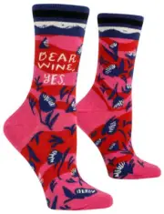 Blue Q Womens Crew Socks - Dear Wine, Yes.
