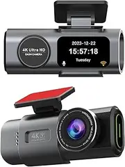 Dash Cam, 4K+1080P Dashcam Front and Rear Cameras, Dash Camera for Cars, G Sensor, 24H Parking, Built-in Wi-Fi, Night Vision