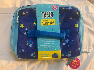 Tasty Insulated Expandable Child School Lunch Box w/ Blue Stars