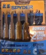 Spyder Stinger 8 Pc. Assorted 6-in Woodboring Spade Drill Bit Set 1/4 Bit Drive
