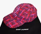 ️ Authentic SAINT LAURENT SL LOGO Pink BOUCLE TWEED BASEBALL CAP Hat 56