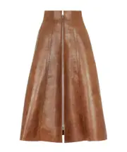 Fendi Zip-Up A-Line Leather Skirt IT40 Brown