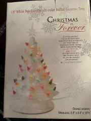 Christmas is Forever 16" White Ceramic Tree w/Multicolored Lights - New in Box!