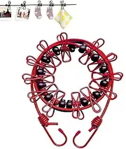 1 Pack Portable Clothesline with 12 Clothespins, Travel Clothesline Stretchy Retractable Elastic Laundry Clothes Line for Backyard, Vacation Hotel, Balcony Clothes Drying Line (Red)