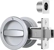 AST Round Pocket Door Lock with Edge Pull, Sturdy Privacy Bifold and Cavity Sliding Door Lock with Flush Pull, Replacement Hardware with Latch, Made of Zinc Alloy, Satin Chrome