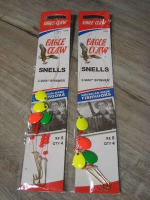 2 Pks Eagle Claw Fishing 2-Way Spinner Snells 128 Fish Hooks - Size 8 Aberdeen