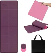 Foldable Yoga Mat,6mm TPE Yoga Mat,Double Layers Exercise Mat with Anti-slip Function&A Storage Bag for Yoga,Pilates and Fitness Exercise,Compact Fitness Mat 183cm*61cm* 6mm