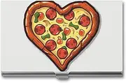 [VFMKT] Slim Metal Business Card Holder Portable Business Card Case Pocket Name Card Holder I Love Pizza Heart Wallet for Men Women Office Travel