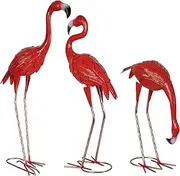 XONOR 3Pcs Flamingo Garden Statues Metal Red Flamingo Yard Art Outdoor Statues Sculptures for Home Patio Lawn Backyard Décor