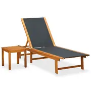 Sun Lounger with Table Solid Acacia Wood and Textilene vidaXL