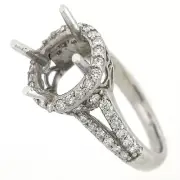14k Split Shank Diamond Halo Semi Mount Engagement Ring Setting 0.74Ct