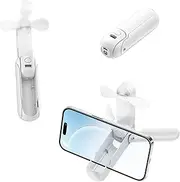Mini Fan - 4 in 1 Hand Fan, USB Rechargeable with Power Bank, Flashlight and Phone Stands, Portable for Travel/Summer/Concerts/Gifts (White)