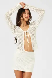 Beige Bolero Top Long Sleeve Front Tie - Size 10, Women's Bolero