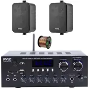 Pyle PDA69BU Bluetooth MP3 Home Amplifier Receiver, 2x 4" 30W Max 3-Way Speakers