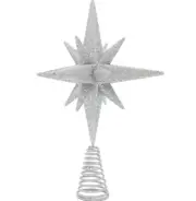 12" 3D Silver Glitter Bethlehem Star Tree Topper, New